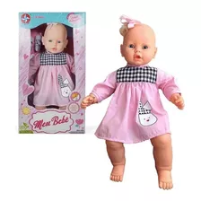 Boneca Meu Bebê Vestido Rosa E Xadrez Estrela
