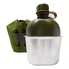 Cantimplora De Plástico Tipo Militar 1lt C/jarro Funda Color Verde