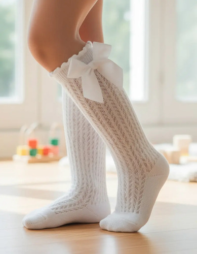 Meia 3/4 Infantil Bebê Menina Laço Papilloo Algodão Batizado
