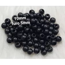 Miçanga Conta Fosca Preta 10mm Furo 5mm Paracord-50g 168peça