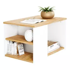 Mesa Ratona Nórdica De Living 3 Estantes Madera Combinada Color Blanco