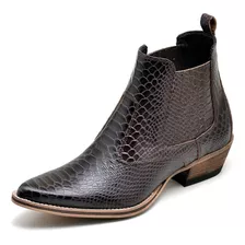 Bota Texana Masculina Country Botina Bico Fino Couro Verniz