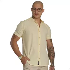 Camisa Masculina Slim Linho Off - Gola Padre - Oferta