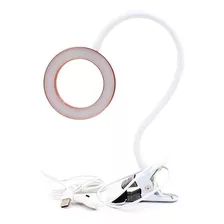 Lámpara Aro Luz Led De Mesa Usb Cuello Flexible Con Clip