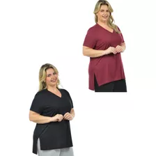 Kit 2 Blusas Decote V Mullet Plus Size Fenomenal