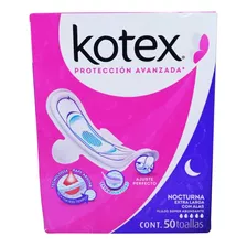 Toalla Femenina Kotex Nocturna Extra Largas Con Alas 50 Pzas