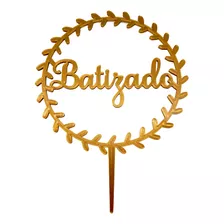 Topo De Bolo Decoração Festa Batizado Batismo 3d Dourado