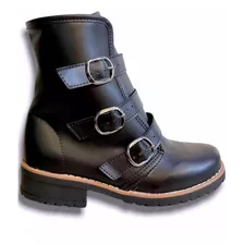 Bota Coturno Militar Chunky Fivela Correntes Moto Rock Ziper