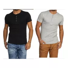 Kit Camiseta Masculina Com 2 Henleys Slim - Várias Cores