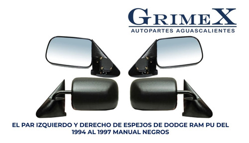 Par Espejo Dodge Ram Pu 1994-94-1995-1996-96-1997-97 Manual  Foto 9