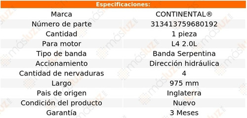 Banda 975 Mm Acc Prelude Honda L4 2.0l 88/91 Continental D/h Foto 4