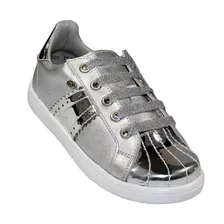 Tenis Casual Coqueta Niña Plata Piel 157103y