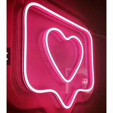 Painel Neon Led Like Curtir Instagram Branco E Rosa 30cm