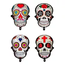 Pack 4 Globos Metalizado Calaveras Mexicana Cabeza Halloween