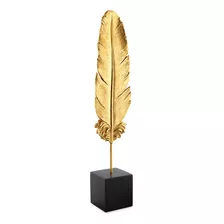 Escultura Decorativa Pena Dourada Poliresina 41cm 12771 Mart Cor Dourado