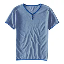 Playera De Hombre De Manga Corta De Lino Con Cuello En V