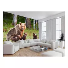 Papel De Parede 3d Animais Urso Três Filhotes 3,5m² Anm573