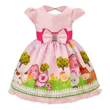 Vestido Infantil Tema Fazendinha Aniversário 1 Ao 4 Festa