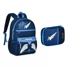 Mochila Free Fire 2024 Azul + Estojo Quadrado Original