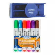 Kit Canetas Quadro Branco + Apagador Magnético - Cores Vivas