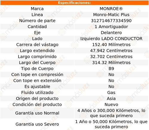 (1) Amortiguador Monro-matic Plus Conductor Del Tercel 95/99 Foto 3