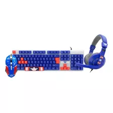 Kit Gamer Marvel Capitán America 3en1 Teclado Mouse Audífono Mouse Azul Teclado Azul