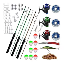 Kit Pesca Completo Barato 3 Varas 1,80m 3 Molinetes C/ Itens