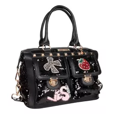 Bolsa Boston Nicole Lee De Lentejuelas Con Parches Ss24 Color Negro