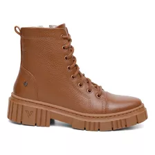 Bota Feminino Coturno Tratorado Em Couro Caramelo Tendencia