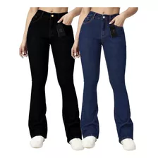 Kit 2 Calças Jeans Feminina Flare Com Lycra Premium Atacado