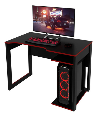 Mesa Gamer Escrivaninha 105cm Tecno Mobili Wt Preto/vermelho