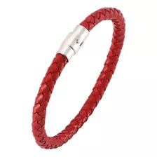 Pulsera Roja Trenzada De Cuero Protección Broche Magnético 