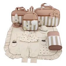 Kit Saida + Bolsa Maternidade 5 Pçs Urso Luxo Nude Menino