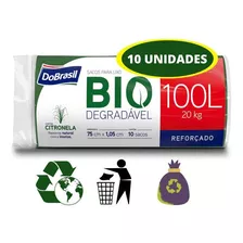 Saco De Lixo Biodegradável 10 Unidades 100 Lts Perfume Cor Verde