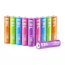 Paquete De 10 Pilas Recargables Aaa De 1100mah (5 Color...