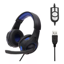 Fone Ouvido Gamer Headset Microfone Usb Pc Notebook Games 51 Cor Azul Luz Azul