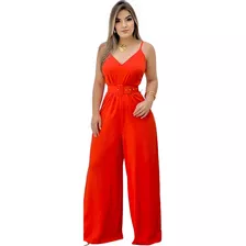 Macacão Pantalona Feminino Sofisticado Elegante Com Cinto