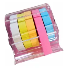 Set 5 Cintas Adhesivas Colores Washi Tapes Con Dispensador 