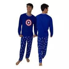 Pijama Masculino Adulto Inverno Longo Pai Superherói Estampa