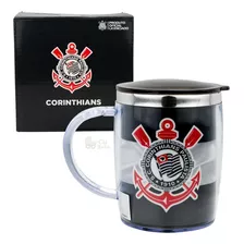 Caneca Térmica Com Tampa Time Corinthians Licendiado 450 Ml Cor Preto