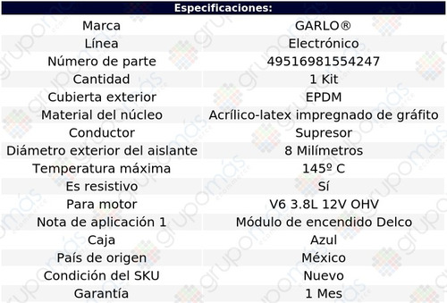 Cable Bujia Garlo Electronico Reatta V6 3.8l 12v Ohv 90 A 91 Foto 2