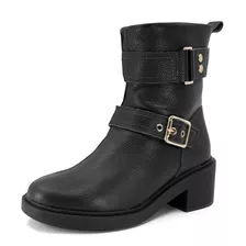 Bota Coturno Ajuste Com Fevela Detalhes Moda Couro Usaflex