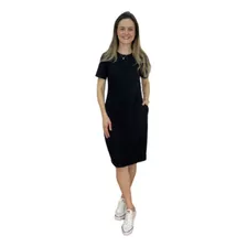 Vestido Curto Estiloso Malha 100% Algodão Com Bolso Lateral