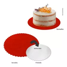 10un Base P/ Bolo Laminada Cake Board Vermelha/prateada 20cm