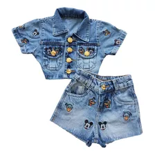 Conjunto Infantil Blogueira Juvenil Novo Jeans Menina Mickey