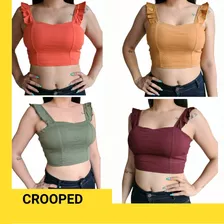 Cropped Top Tricot Borboleta Modal Blogueira Luxo Babado