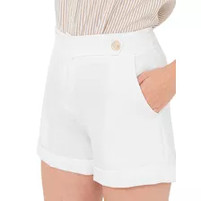 Short Feminino Alfaiataria Social Com Botao, Bolso Lateral