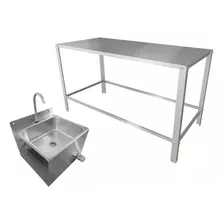 Conjunto Pia Aço Inox Clinica Petshop E Bancada 120 Inox