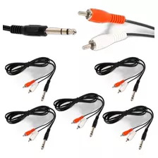 Kit 5 Cabo Plug P10 6.35mm Estereo X 2 Rca 2m Mxt (atacado)