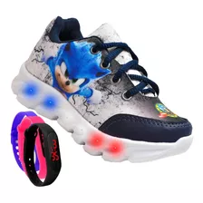 Kit Tênis Infantil Masculino De Led Meninos Sonic + Relógio